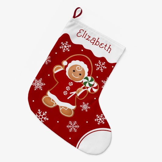 Gingerbread Girl with Peppermint Lollipops Großer Weihnachtsstrumpf (Vorderansicht (hängend))