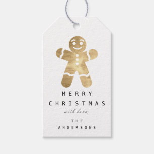 Gingerbread Gold Frohe Ferien Kariert Weiß Geschenkanhänger