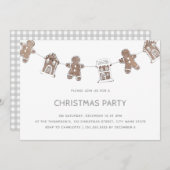 Gingerbread Gray Gingham Weihnachtsfeiertag Party Einladung (Vorne/Hinten)