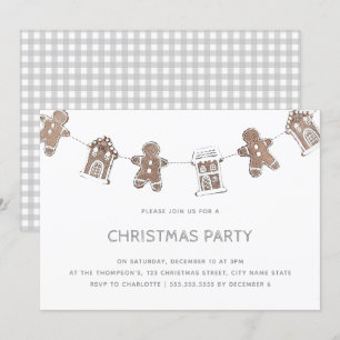 Gingerbread Gray Gingham Weihnachtsfeiertag Party  Einladung