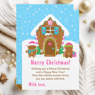Gingerbread-Haus Rosa und Blau Frohe Weihnachten