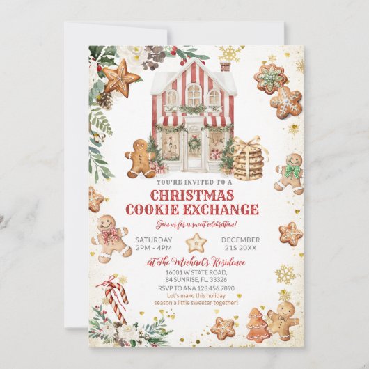 Gingerbread-Haus & Weihnachtsplätzchen-Tausch Einladung (Vorderseite)