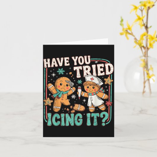 Gingerbread Have You Tried Icing It Christmas Nurs Karte (Gelbe Blume)