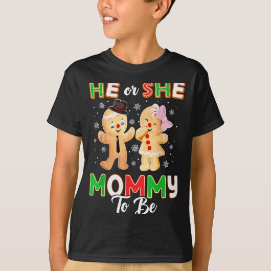 Gingerbread He Or She Mommy To Be Christmas Gender T-Shirt (Vorderseite)