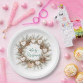 Gingerbread Hearts Pine Cones Wreath Christmas Pappteller (Party)