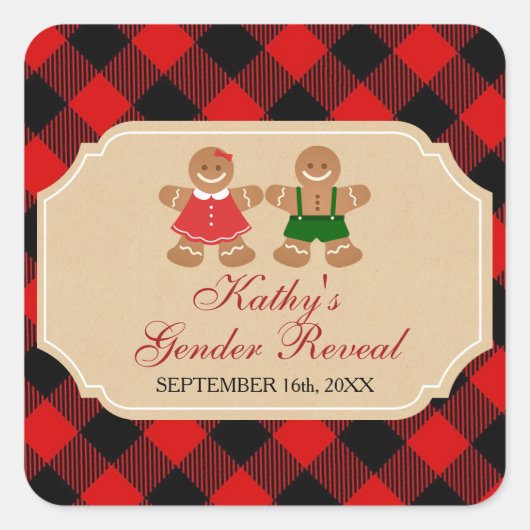 Gingerbread Holiday Gender Reveal Square Sticker (Vorderseite)