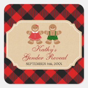 Gingerbread Holiday Gender Reveal Square Sticker