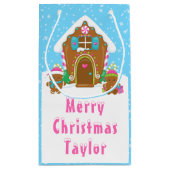Gingerbread House Blau und Rosa Frohe Weihnachten Kleine Geschenktüte (Rückseite)