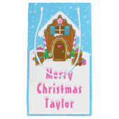 Gingerbread House Blau und Rosa Frohe Weihnachten Kleine Geschenktüte (Vorderseite)