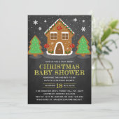 Gingerbread House Christmas Baby Shower Einladung (Stehend Vorderseite)