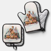 Gingerbread House Christmas Ofenhandschuh & Topflappen-Set (Vorderseite/Rückseite)