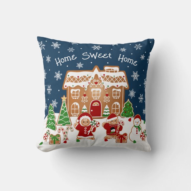 Gingerbread House Christmas Throw Pillow Kissen (Vorderseite)