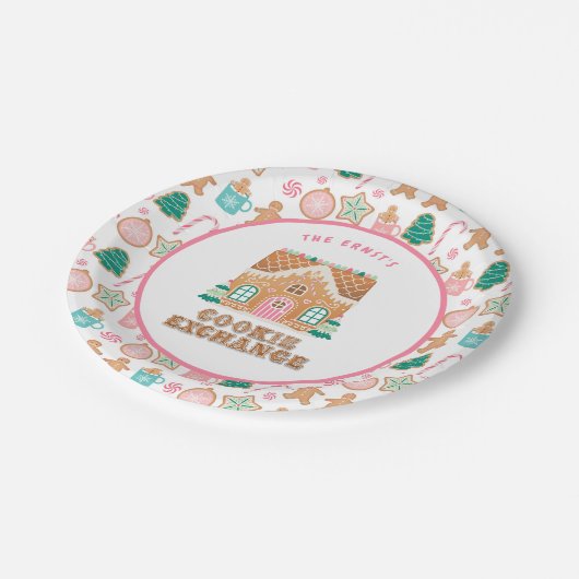 Gingerbread House | Cookie Exchange Personalisiert Pappteller (Schrägansicht)