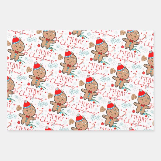 Gingerbread House Cookie Snowflake Frohe Weihnacht Geschenkpapier Set (Vorderseite 3)
