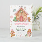 Gingerbread House Decorating pink theme Invitation Einladung (Stehend Vorderseite)
