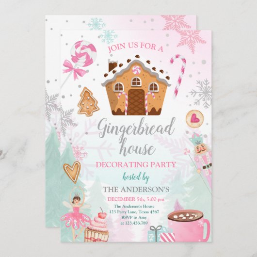 Gingerbread House Decoration Party einladen Cookie Einladung (Vorne/Hinten)