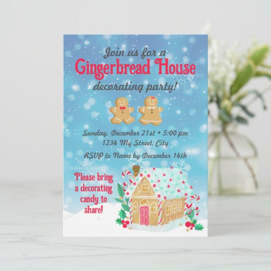 Gingerbread House Decoration Party Einladung (Stehend Vorderseite)