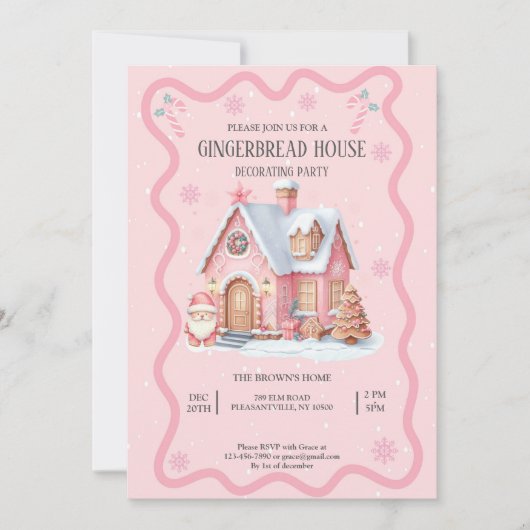 Gingerbread House Decoration Party Pink Einladung (Vorderseite)