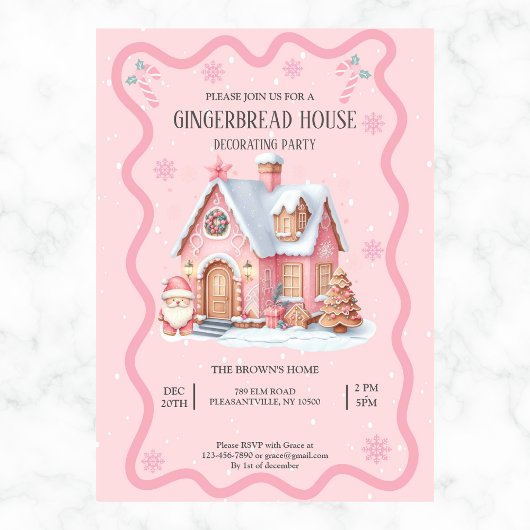 Gingerbread House Decoration Party Pink Einladung