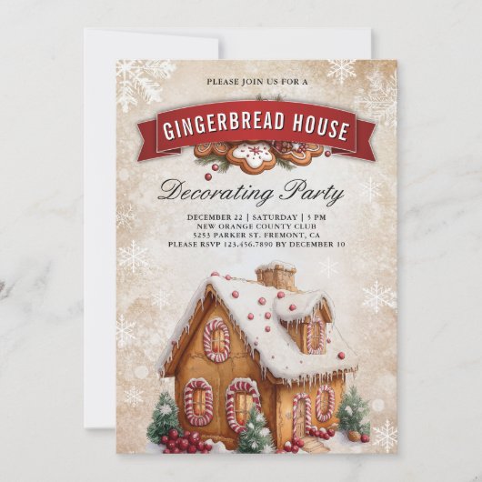 Gingerbread House Decoration Party Weihnachten Einladung (Vorderseite)