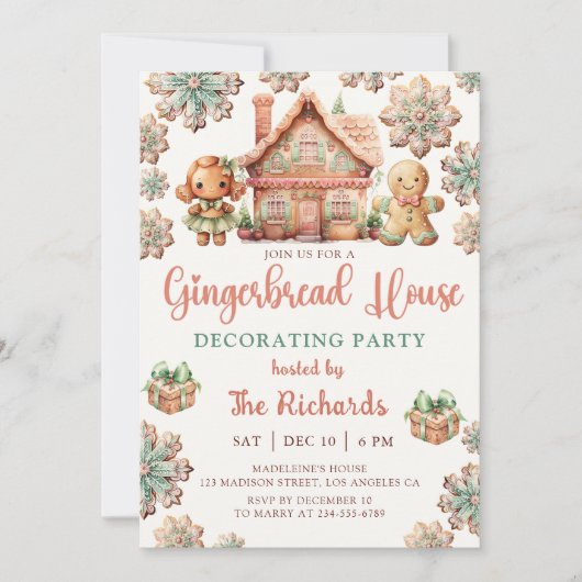 Gingerbread House Decoration Party Weihnachten Einladung (Vorderseite)