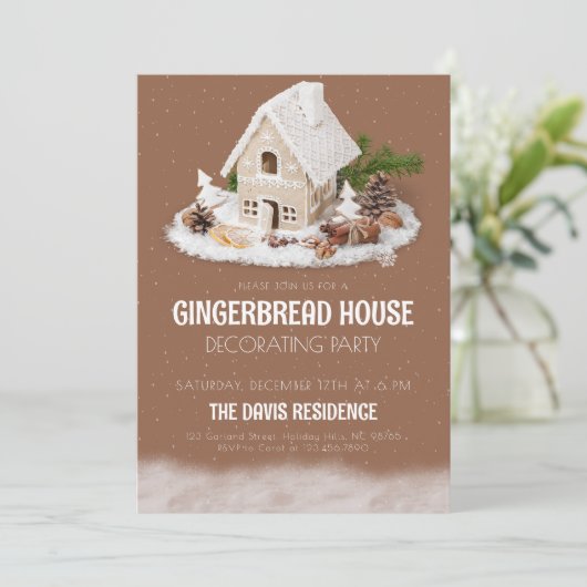 Gingerbread House Decoration Party Weihnachten Einladung (Stehend Vorderseite)