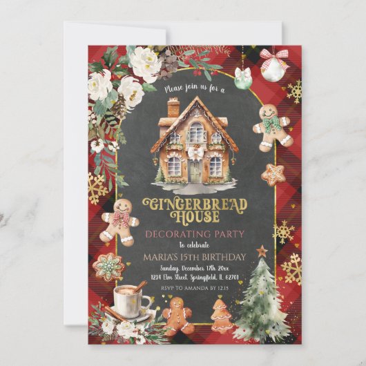 Gingerbread House Decoration Party Weihnachten Kar Einladung (Vorderseite)