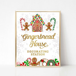 Gingerbread House Decoration Station Xmas Zeichen Poster