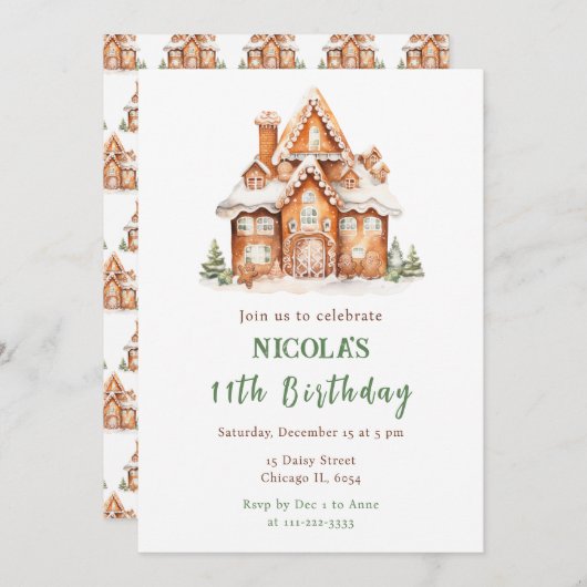 Gingerbread House Dekorieren Geburtstagsparty Einladung (Vorne/Hinten)