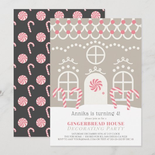 Gingerbread House Dekorieren Geburtstagsparty Einladung (Vorne/Hinten)