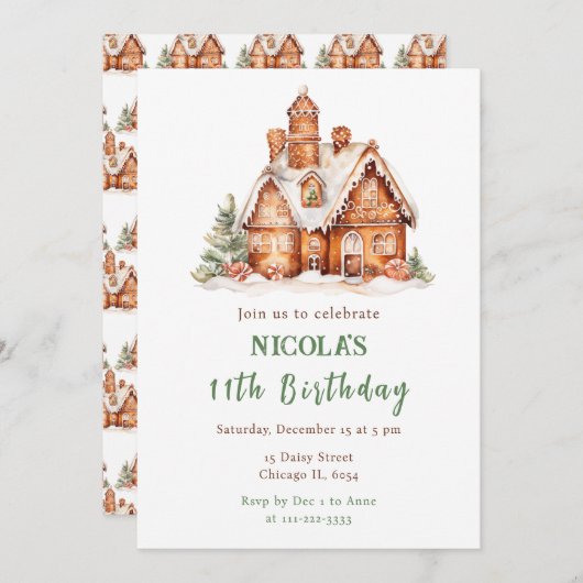 Gingerbread House Dekorieren Geburtstagsparty Einladung (Vorne/Hinten)