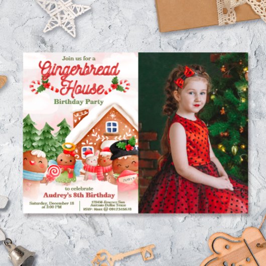 Gingerbread House Dekorieren Party mit Foto Einladung