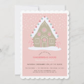 Gingerbread House Dekorieren Pink Holiday Party Einladung (Vorderseite)