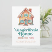 Gingerbread House Dekorieren Weihnachtsgebäck Part Einladung (Stehend Vorderseite)