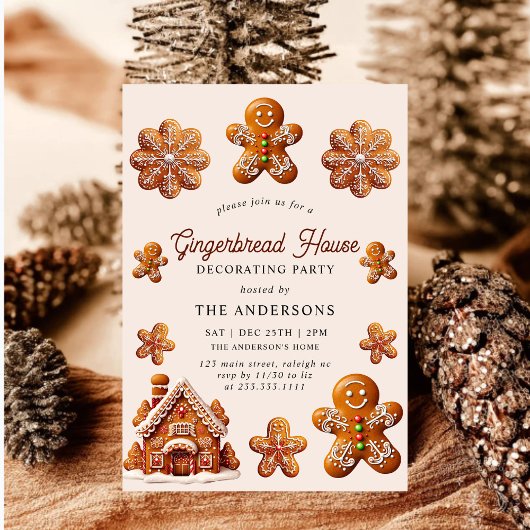 Gingerbread House Dekorieren Weihnachtsgebäck Part Einladung