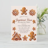 Gingerbread House Dekorieren Weihnachtsgebäck Part Einladung (Stehend Vorderseite)