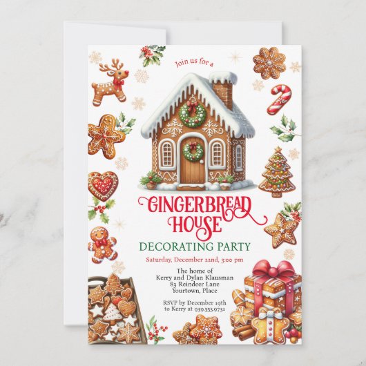 Gingerbread House Dekorieren Weihnachtsgebäck Part Einladung (Vorderseite)