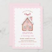 Gingerbread House Girl 1. Geburtstag Party Einladung (Vorne/Hinten)