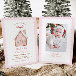 Gingerbread House Girl 1. Geburtstag Party Foto Einladung