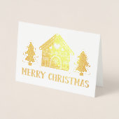 Gingerbread House Gold Foil Frohe Weihnachten Folienkarte (Vorderseite)
