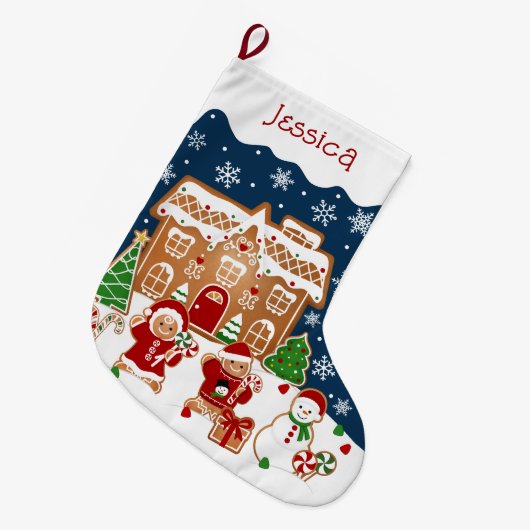 Gingerbread House Großer Weihnachtsstrumpf (Vorderansicht (hängend))