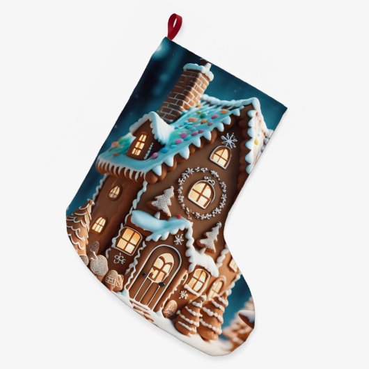 Gingerbread House Großer Weihnachtsstrumpf (Vorderansicht (hängend))