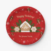Gingerbread House Happy Holidays Red Pappteller (Vorderseite)