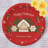 Gingerbread House Happy Holidays Red Pappteller