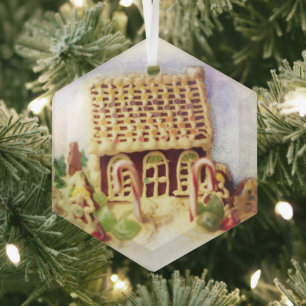 Gingerbread House Hexagon Glass Ornament Aus Glas