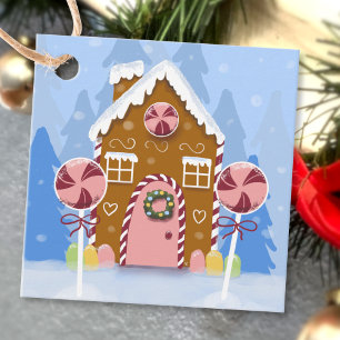 Gingerbread House Holiday Blue Gift Tags Geschenkanhänger