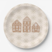 Gingerbread House Illustration Snowflake Pattern Pappteller (Vorderseite)