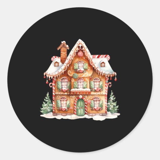 Gingerbread House Long Sleeve Runder Aufkleber (Vorderseite)