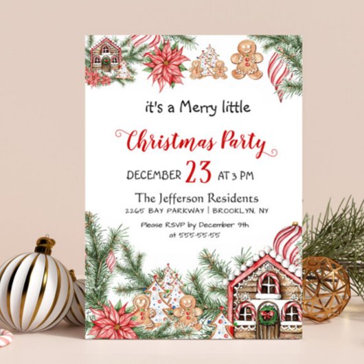 Gingerbread House Man Merry Little Christmas Party Einladung