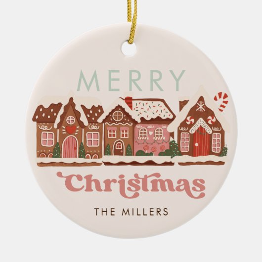 Gingerbread House Moderne frohe Weihnachten Keramik Ornament (Vorne)